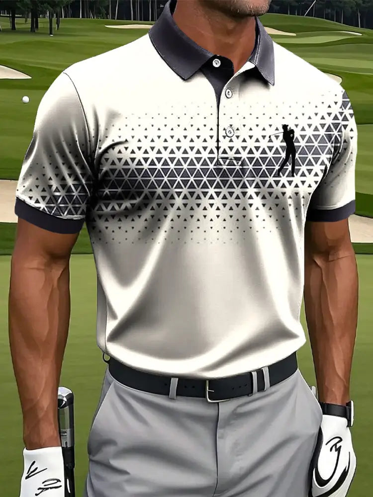 Mäns Retro Gradient Geometrisk konst Skriv ut Casual Business Polo tröj flerlog / S
