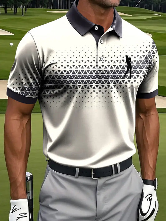 Mäns Retro Gradient Geometrisk konst Skriv ut Casual Business Polo tröj flerlog / S