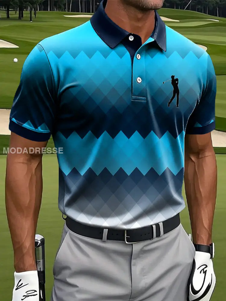 Mäns Retro Gradient Geometrisk konst Skriv ut Casual Business Polo tröj S
