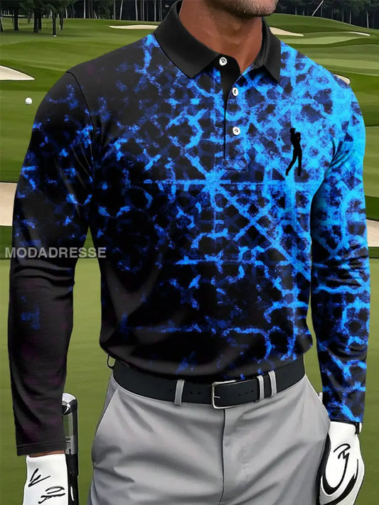 Mäns Retro Gradient Geometrisk konst Skriv ut Casual Lång ärm Polo tröj flerlog / S