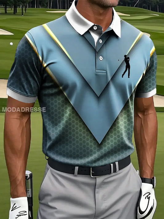 Mäns Retro Gradient Geometrisk konst Skriv ut Casual Polo tröj flerlog / S