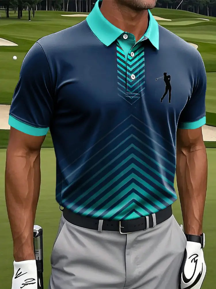 Mäns Retro Gradient Geometrisk Linje Konst Skriv ut Casual Business Polo tröj flerlog / S