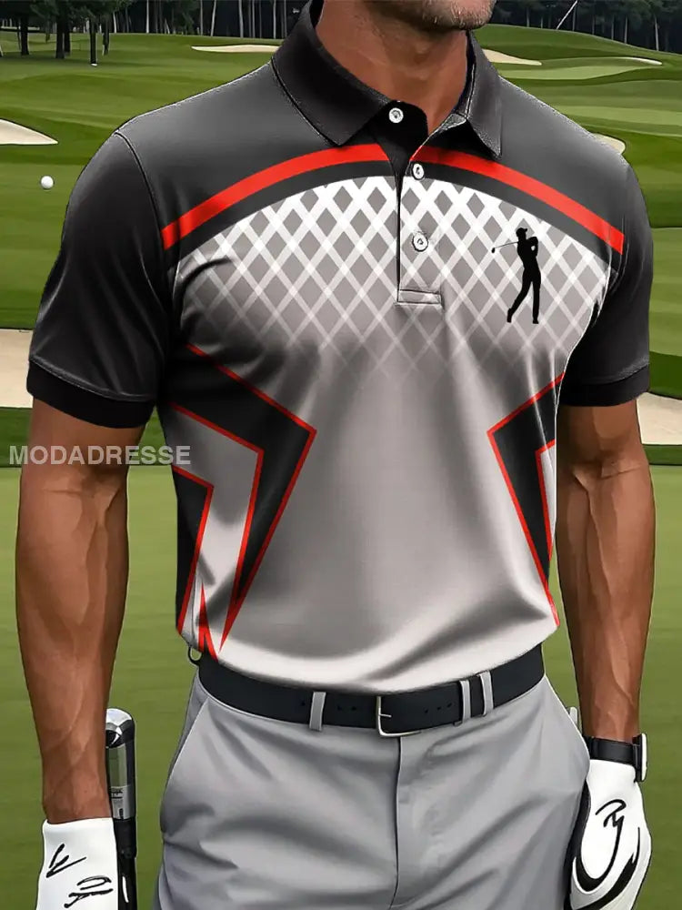 Mäns Retro Gradient Geometriska lappverk Print Casual Business Polo tröj S