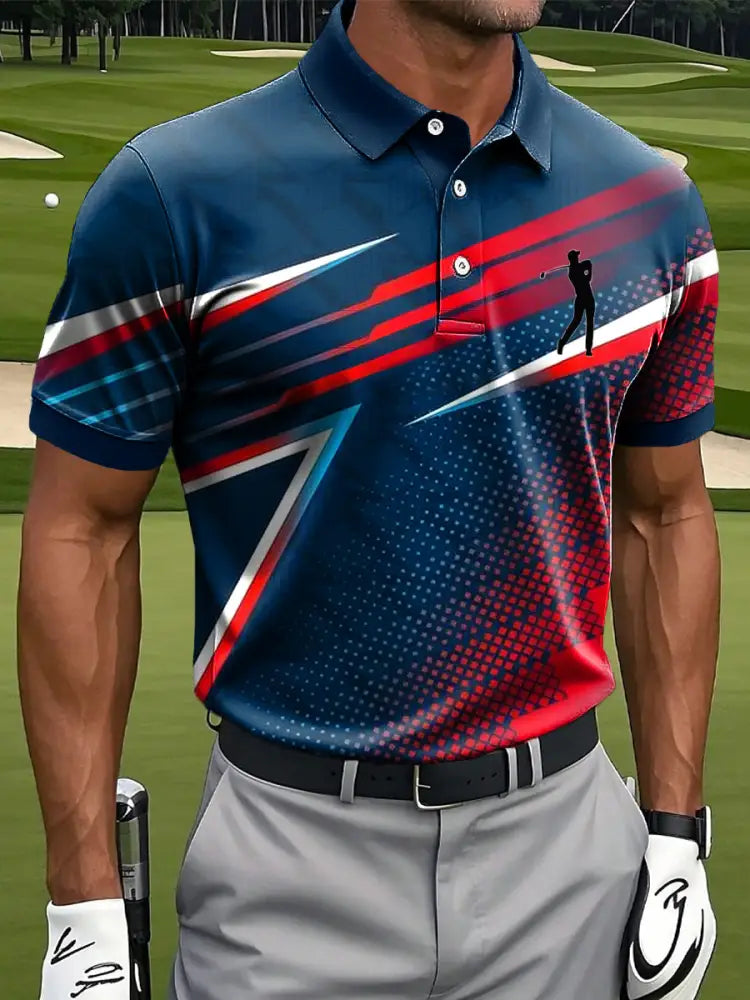 Mäns Retro Gradient linje Dot Art Print Casual Business Polo tröj flerlog / S
