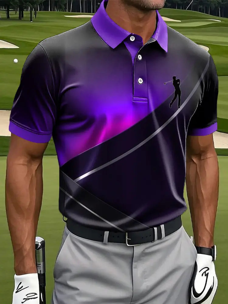 Mäns Retro Gradient linje konst Skriv ut Casual Business Polo tröj flerlog / S