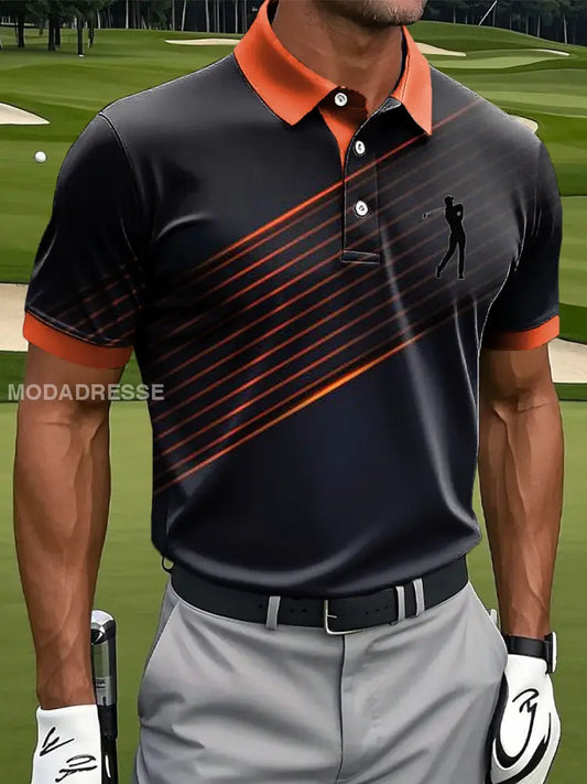 Mäns Retro Gradient linje konst Skriv ut Casual Polo skjjorta flerlog / S