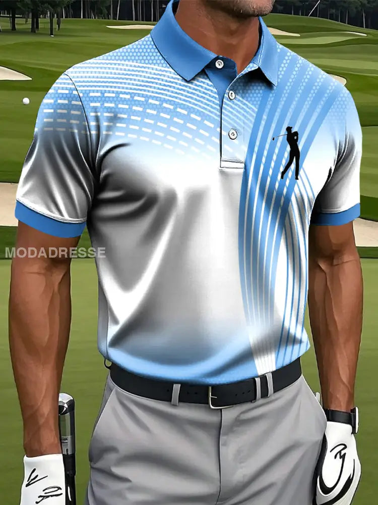 Mäns Retro Gradient linje våg konst Skriv ut Casual Business Polo tröj flerlog / S