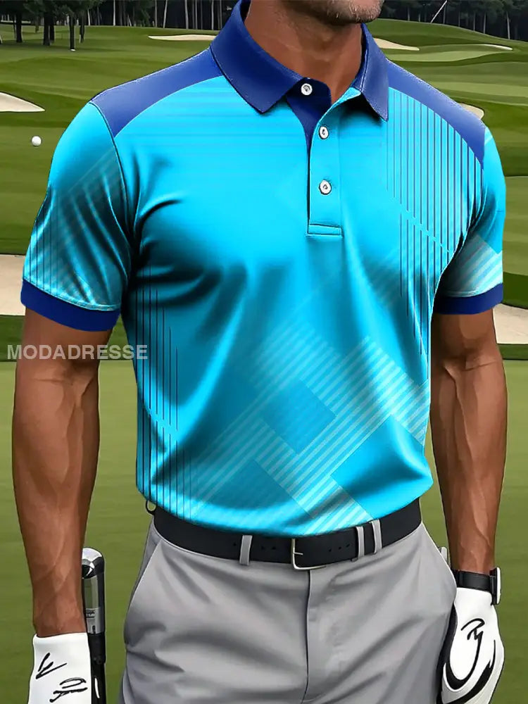 Mäns Retro Gradient oregelbunden linje Konst Skriv ut Casual Business Polo tröj S