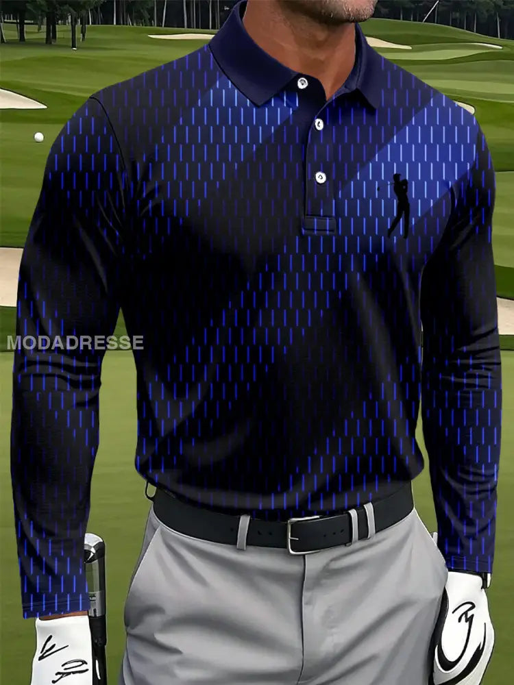 Mäns Retro Gradient Stripad konst Skriv ut Casual långärmad Polo tröj flerlog / S