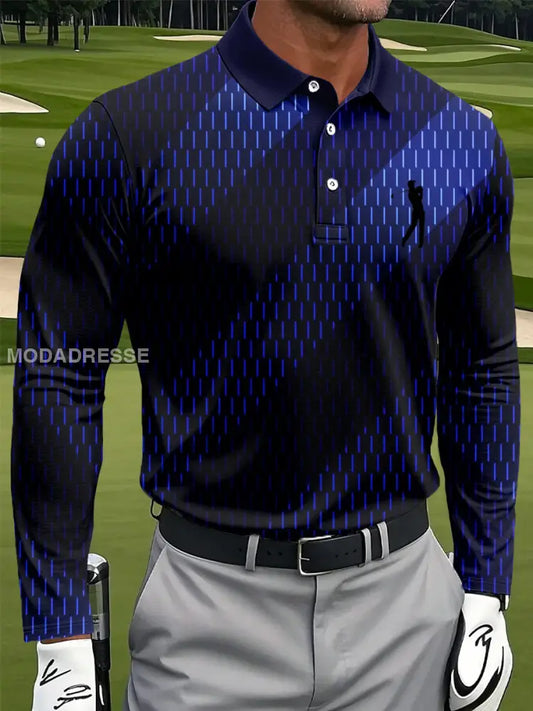 Mäns Retro Gradient Stripad konst Skriv ut Casual långärmad Polo tröj flerlog / S