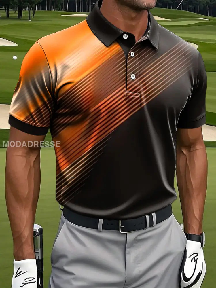 Mäns Retro Gradient Stripe Art Print Casual Business Polo tröj flerlog / S