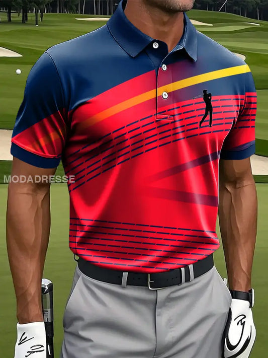 Mäns Retro Gradient Stripe Lappverk Konst Skriv ut Casual Business Polo tröj S