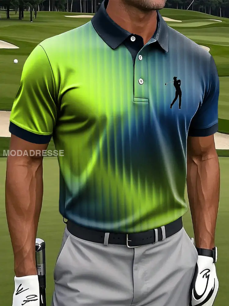 Mäns Retro Gradient Stripe Textured konst Print Casual Business Polo tröj flerlog / S