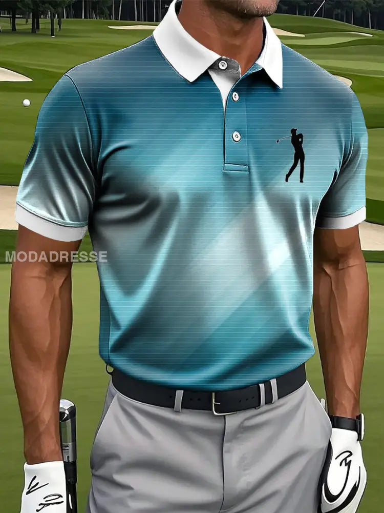 Mäns Retro Gradient Textur Konst Skriv ut Casual Business Polo tröj flerlog / S
