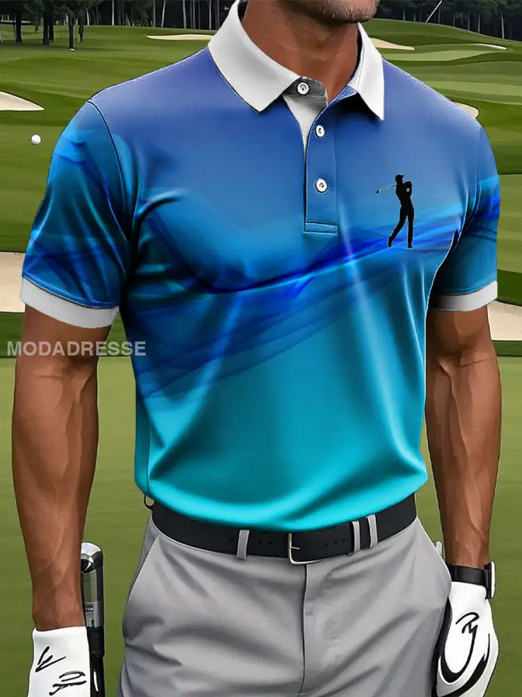 Mäns Retro Gradient Textur Konst Skriv ut Casual Business Polo tröj flerlog / S