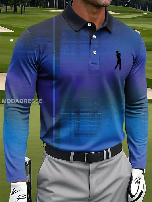 Mäns Retro Gradient Textur Konst Skriv ut Casual Lång ärm Polo tröj flerlog / S