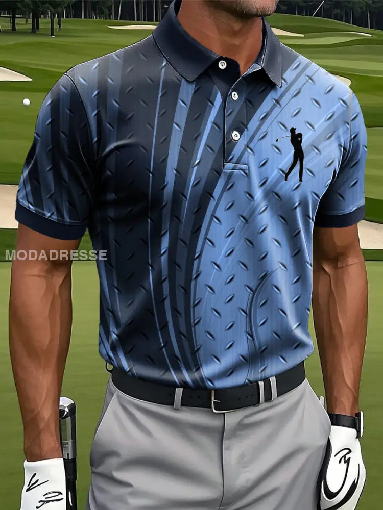 Mäns Retro Gradient Texture Linje Konst Skriv ut Casual Business Polo tröj flerlog / S