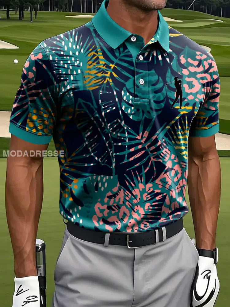 Mäns Retro Hawaiian färgglada blad konst Skriv ut Casual Business Polo tröj flerlog / S