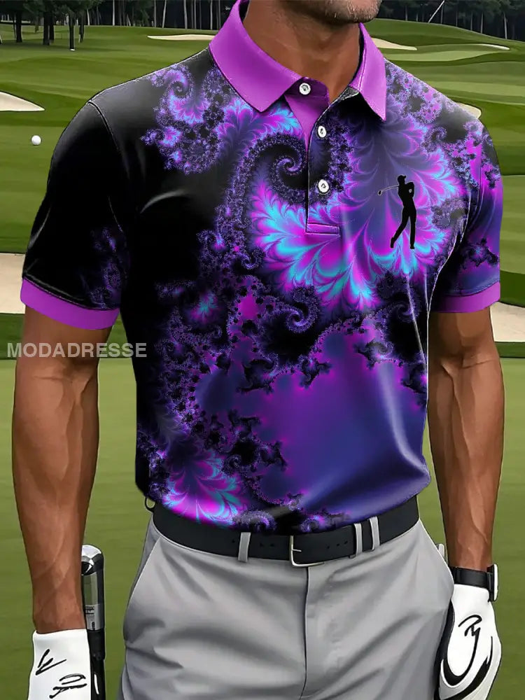 Mäns Retro konst Abstract Spiral Print Casual Business Polo tröj flerlog / S
