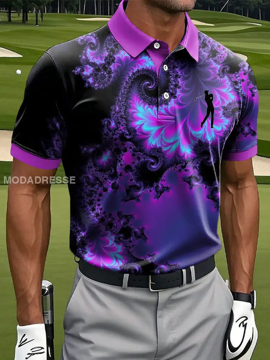 Mäns Retro konst Abstract Spiral Print Casual Business Polo tröj flerlog / S
