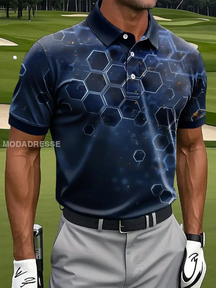 Mäns Retro konst Gradient Geometriska Skriv ut Casual Business Polo tröj S