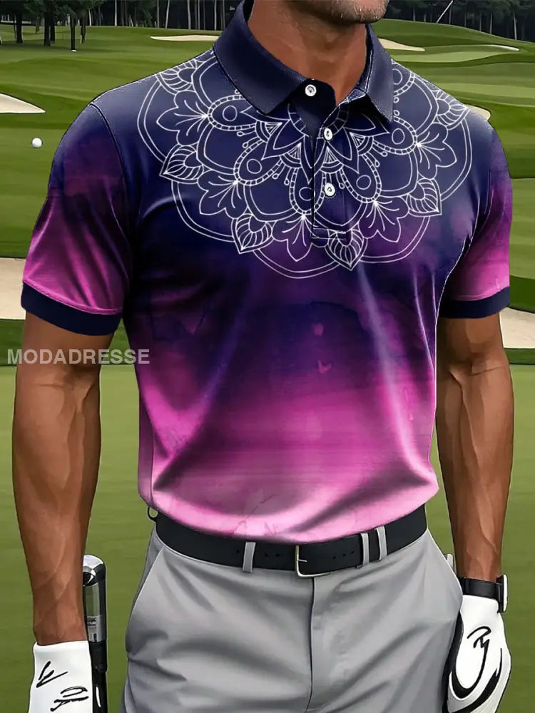 Mäns Retro konst Gradient Mandala Skriv ut Casual Business Polo tröj flerlog / S