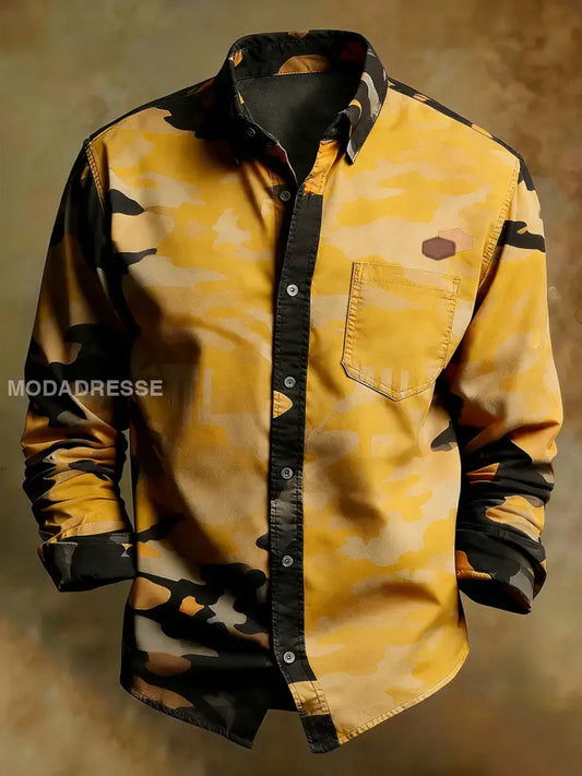 Mäns Retro Konst Skriv ut bekväma affärer långärmen skjorta A / S