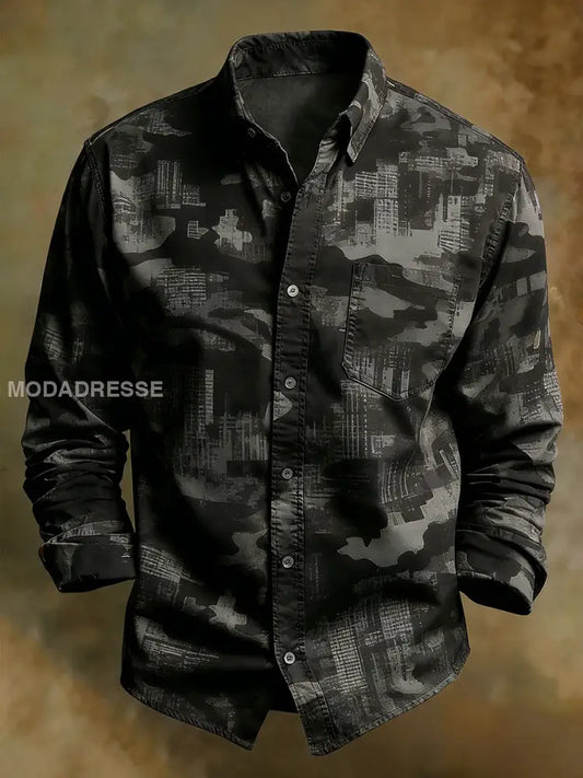 Mäns Retro Konst Skriv ut bekväma affärer långärmen skjorta A / S