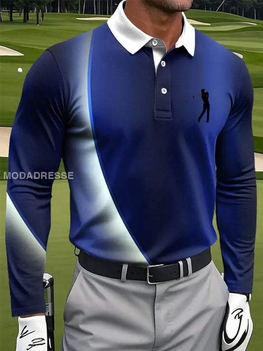 Mäns Retro konst utskrift Casual långärmad polo skjjorta flerlog / S