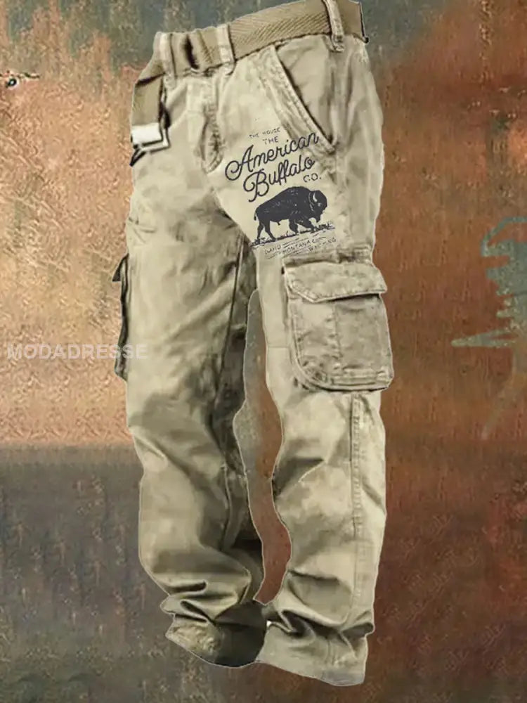 Mäns Retro konst utskrift Multi-Pocket multi-funktionella lastbyxor A / S
