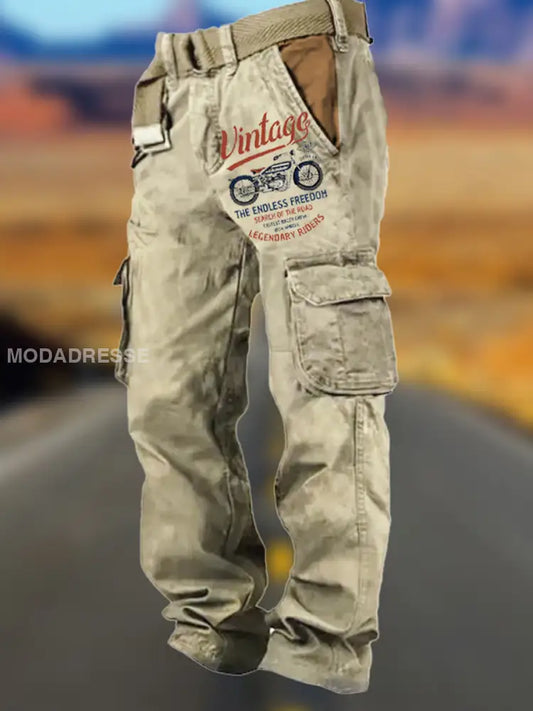 Mäns Retro konst utskrift Multi-Pocket multi-funktionella lastbyxor A / S