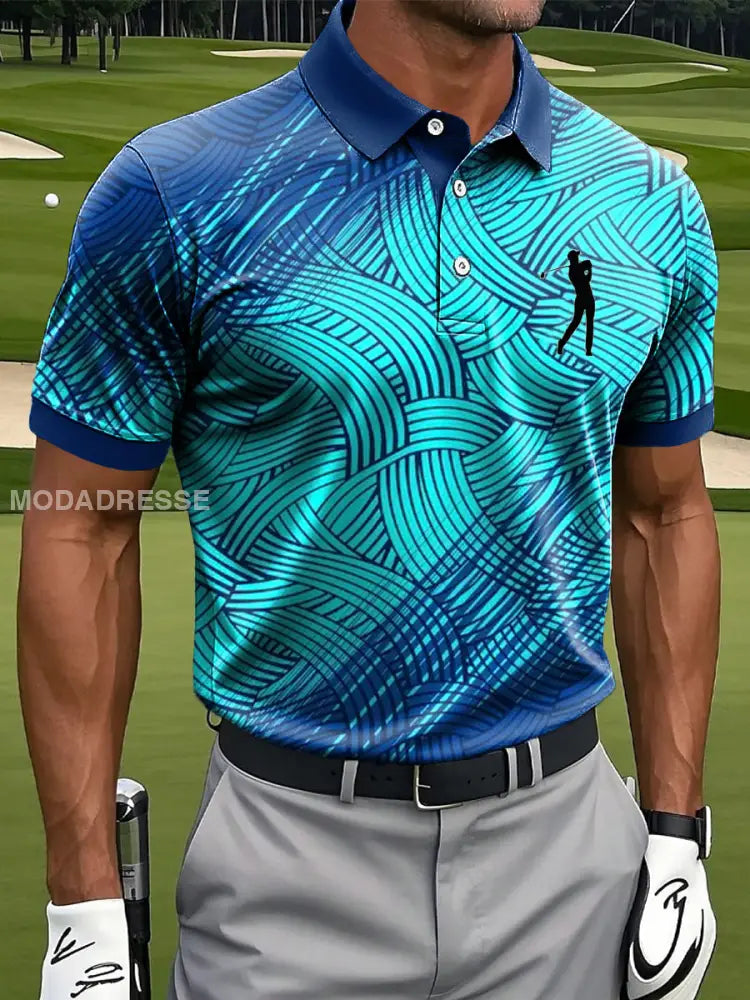 Mäns Retro Line Texture Konst Skriv ut Casual Business Polo tröj S