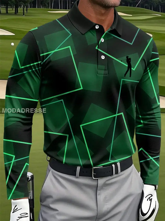 Mäns Retro linje Geometrisk konst Skriv ut Casual Business Lång ärm Polo tröj flerlog / S