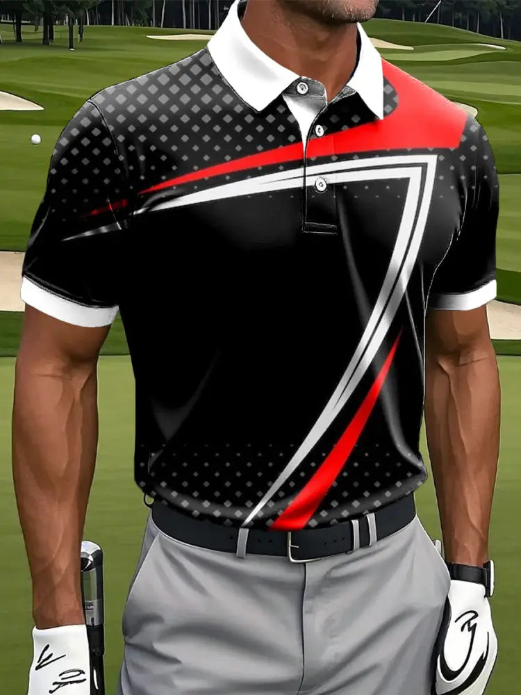 Mäns Retro linje Geometrisk konst Skriv ut Casual Business Polo tröj flerlog / S
