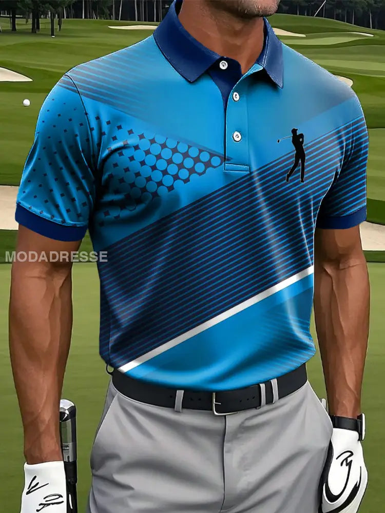 Mäns Retro linje Geometrisk konst Skriv ut Casual Business Polo tröj S