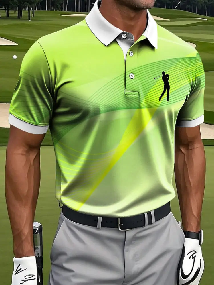 Mäns Retro linje våg konst Skriv ut Casual Business Polo tröj flerlog / S