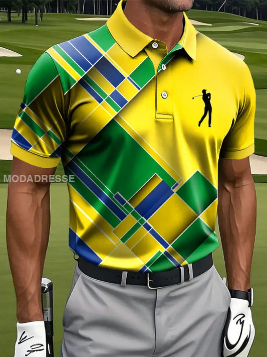 Mäns Retro Multi-Färg oregelbunden geometrisk konst Skriv ut Casual Business Polo tröj S