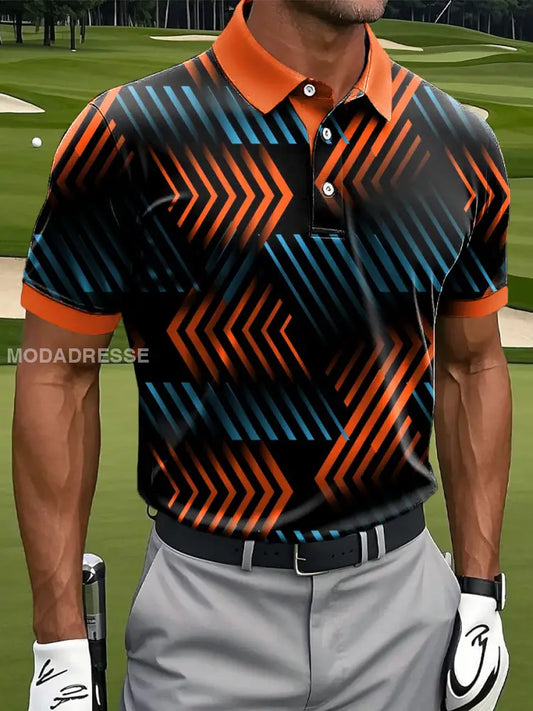 Mäns Retro Multi-Färg oregelbunden linje Skriv ut Casual Business Polo tröj S