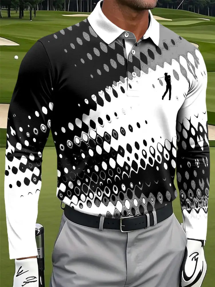 Mäns Retro oregelbunden geometrisk konst Skriv ut Casual Business lång ärm Polo tröj flerlog / S