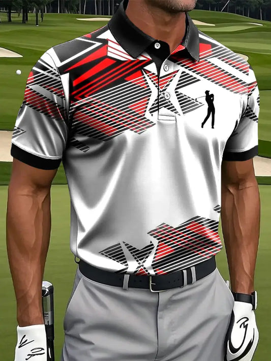 Mäns Retro oregelbunden linje Geometrisk konst Skriv ut Casual Business Polo tröj flerlog / S