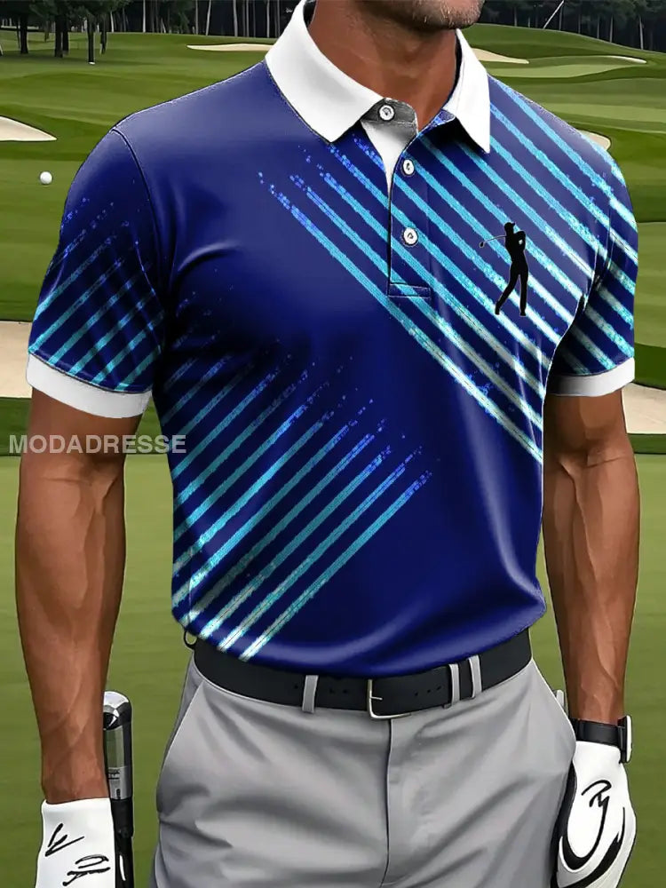 Mäns Retro oregelbunden linje konst Skriv ut Casual Business Polo tröj flerlog / S