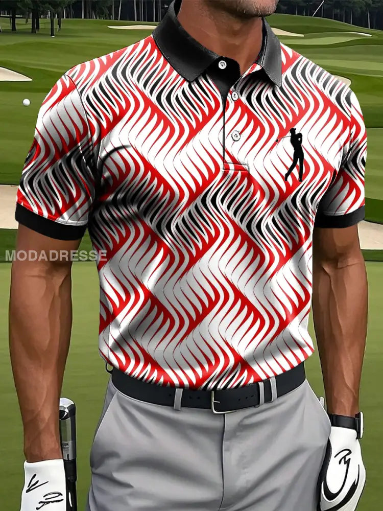 Mäns Retro oregelbunden linje konst Skriv ut Casual Business Polo tröj flerlog / S