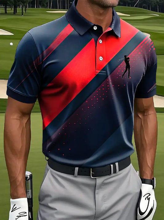 Mäns Retro oregelbundna gradient Stripe Konst Skriv ut Casual Business Polo tröj flerlog / S