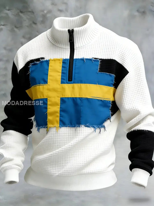 Mäns Retro Svenska brickor Konsttryckt våffelströjar vitt / S