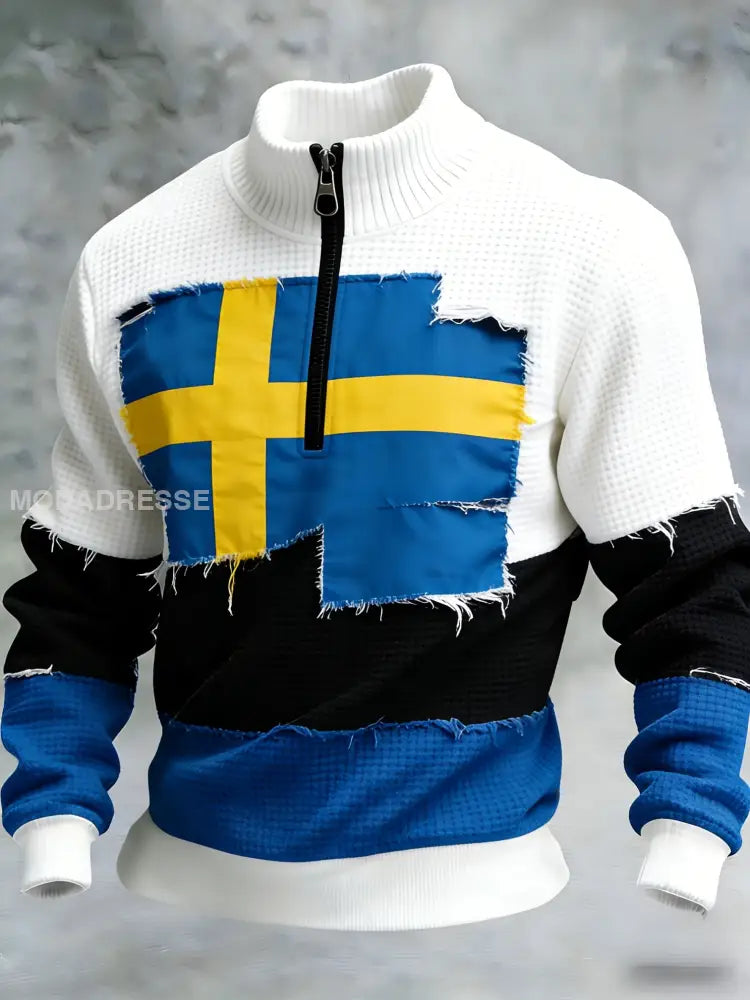 Mäns Retro Svenska brickor Konsttryckt våffelströjar vitt / S