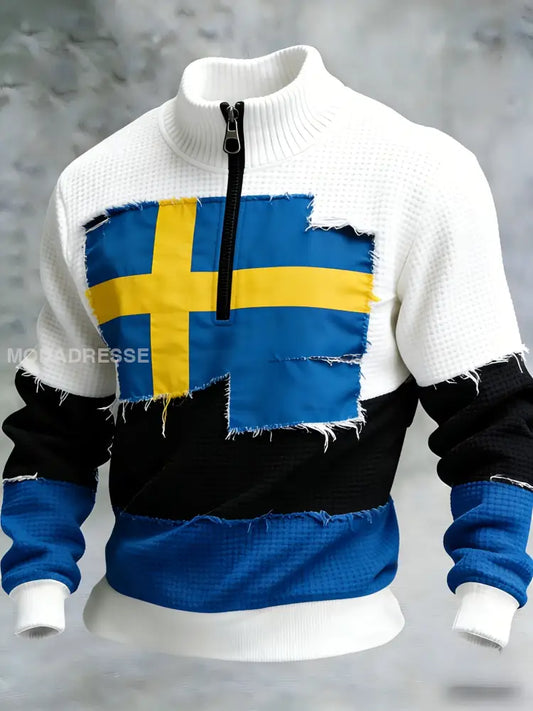 Mäns Retro Svenska brickor Konsttryckt våffelströjar vitt / S