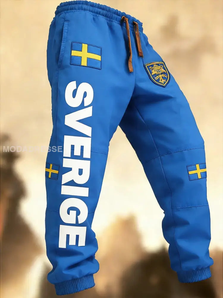 Mäns Retro Svenska flaggbricka Casual Byxor blå / S