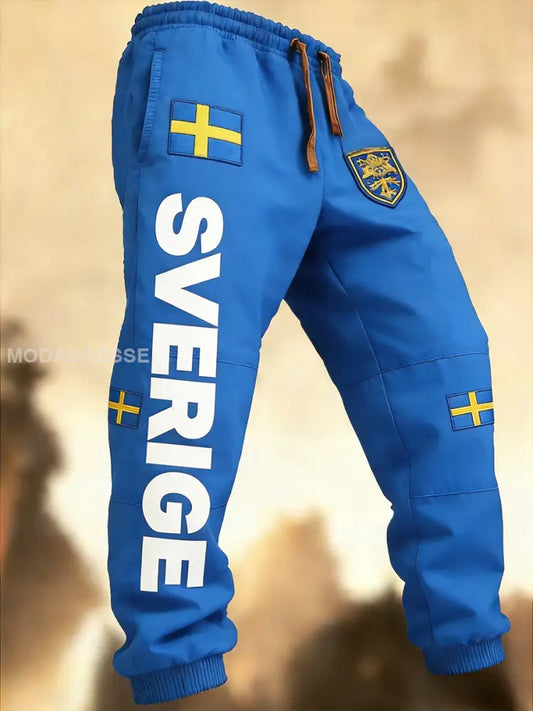 Mäns Retro Svenska flaggbricka Casual Byxor blå / S