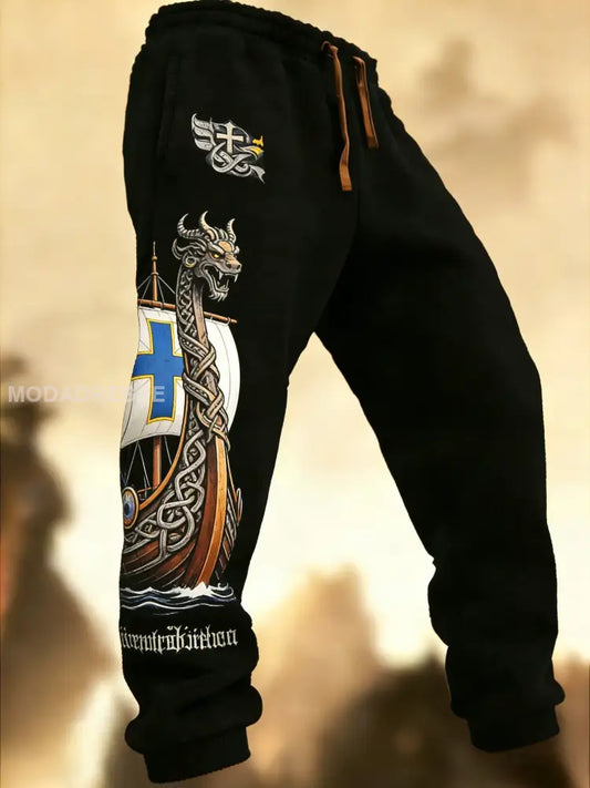 Mäns Retro Svenska flaggbricka Casual Byxor svart / S