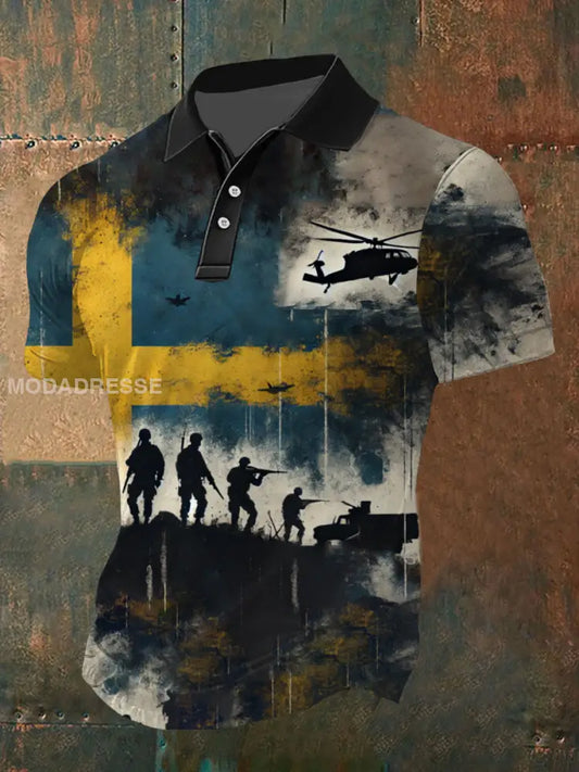 Mäns Retro Svenska Kultur Konst Skriv ut Casual Short-Slorad Polo-skjorta A / S